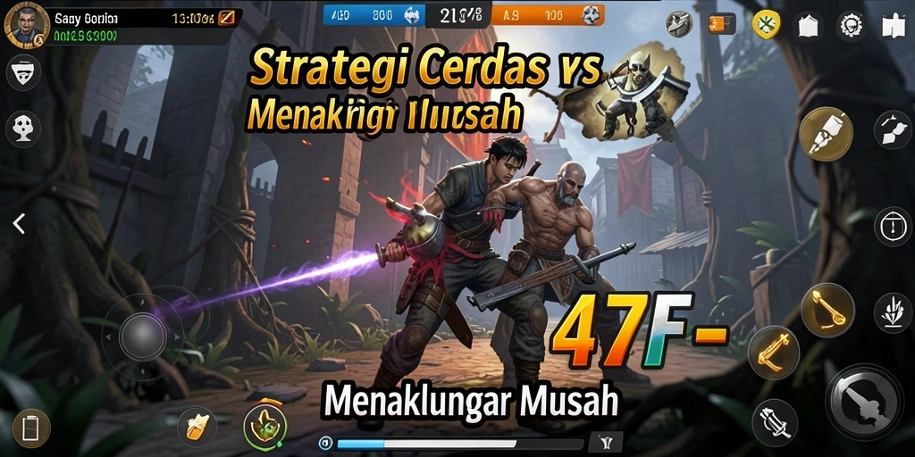 Screenshot Gameplay 47F menampilkan pertempuran strategi yang mendebarkan.