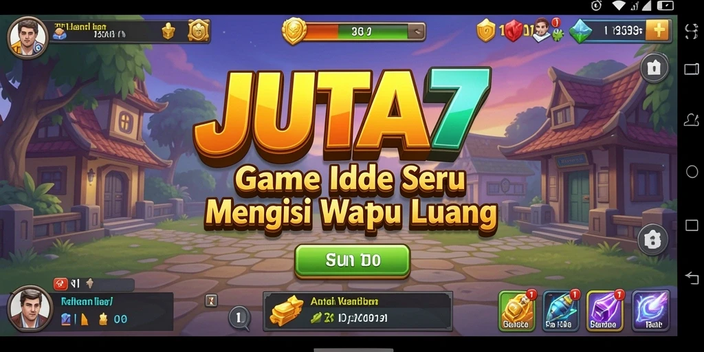 Screenshot gameplay JUTA7 menampilkan karakter mengumpulkan sumber daya secara otomatis.
