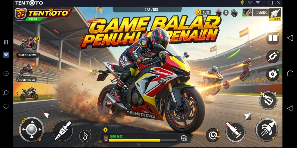 Screenshot gameplay TENTOTO menampilkan aksi balap motor yang mendebarkan.