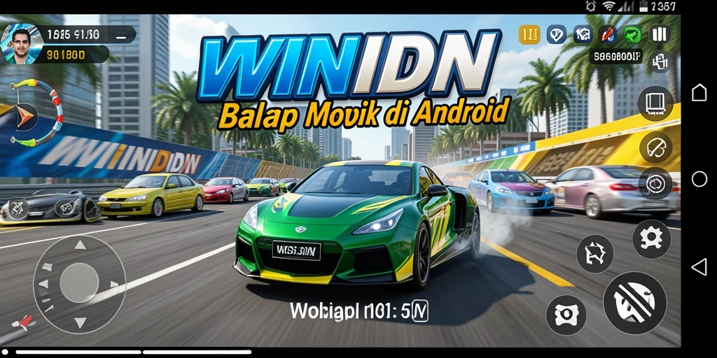 Tampilan screenshot utama gameplay balap WINIDN yang memukau.